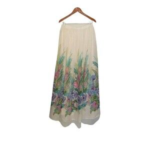 Vintage Floral Print Layered Maxi Skirt Boho Full Length W30 S/M